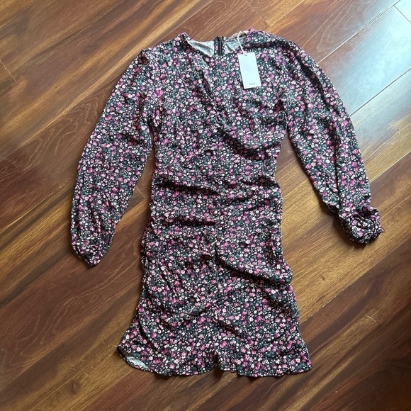 MANGO Floral Ruched Long Sleeve Dress size Small - Picture 1 of 8